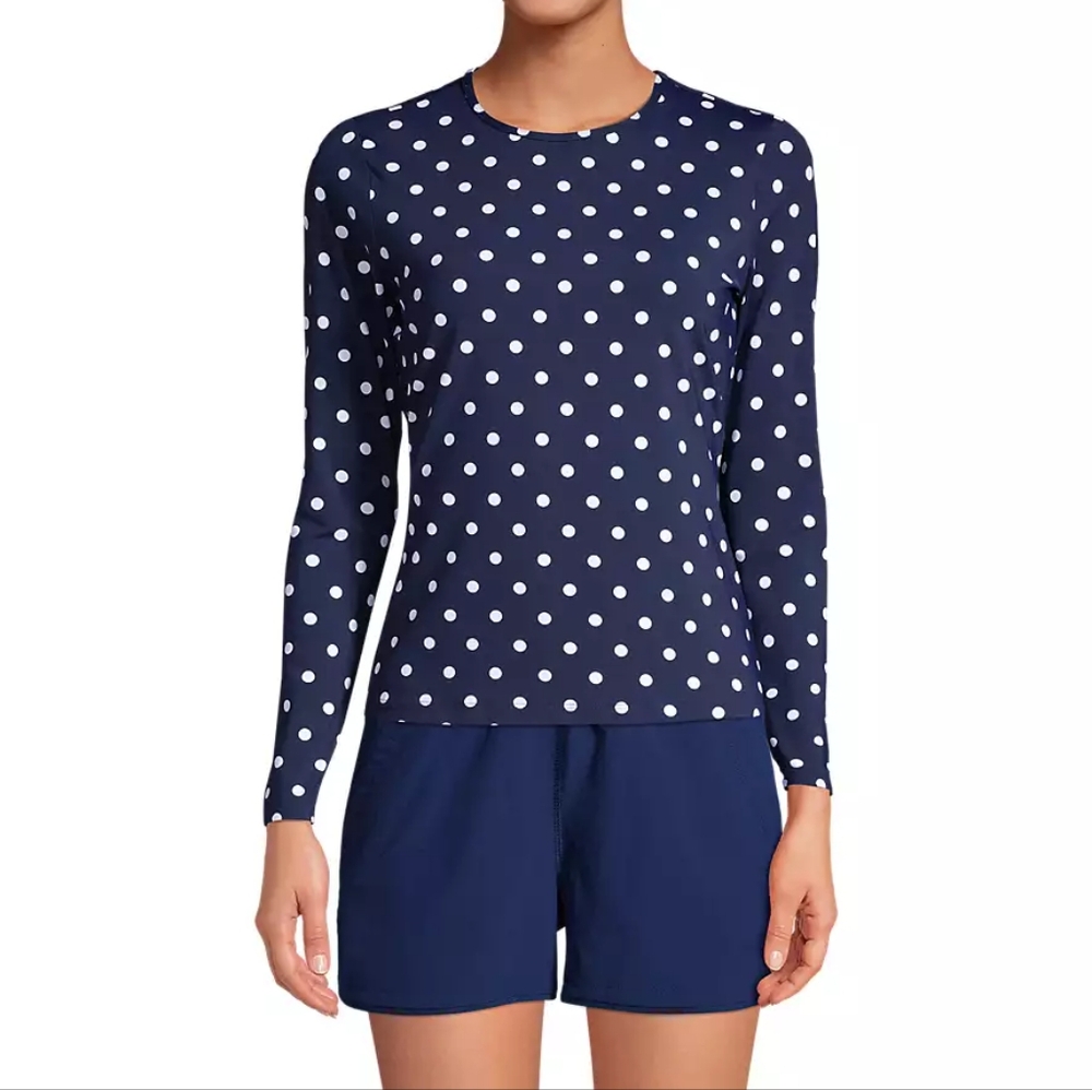 Shade & Shore Navy Blue White Polka Dot One-Piece Swim Top